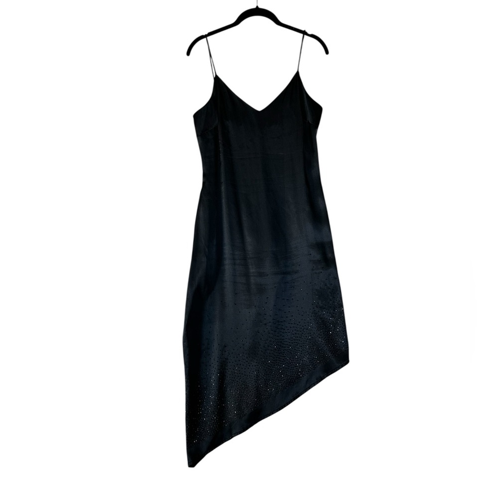 Rampage Black Satin Slip Dress Asymmetric Beaded Fairy Cocktail Party Minimalist